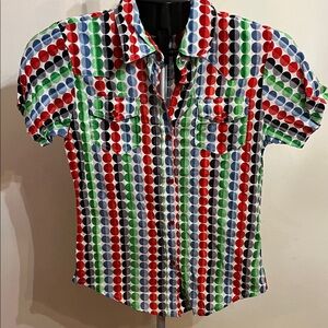 NWT Chaudry Kc Colorful Polka Dot Button-Up Shirt